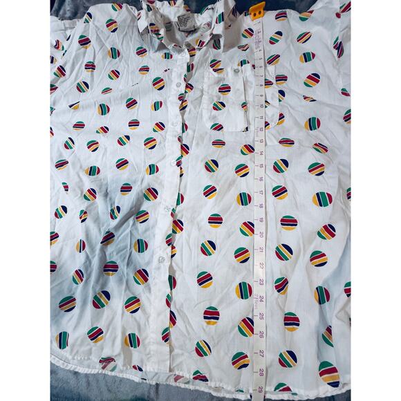 Vintage Faucetti Women Size 26/28 Short Sleeve Button Up Blouse White Colorful - Picture 8 of 8